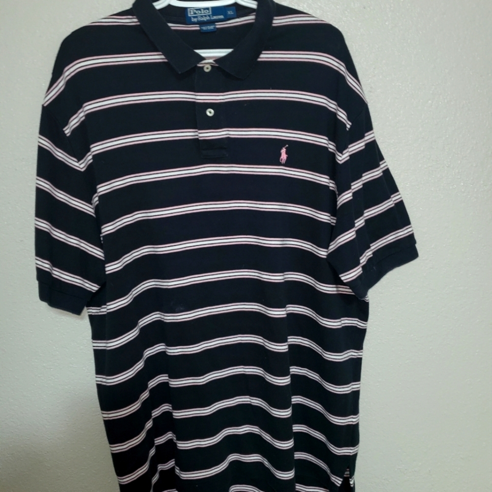 Pink and black striped polo